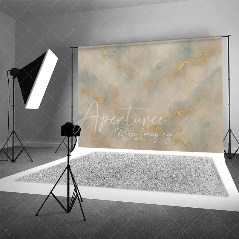 Aperturee - Aperturee Elegant Abstract Gold Textured Photography Backdrop Light Blue and Beige Artistic Studio Prop