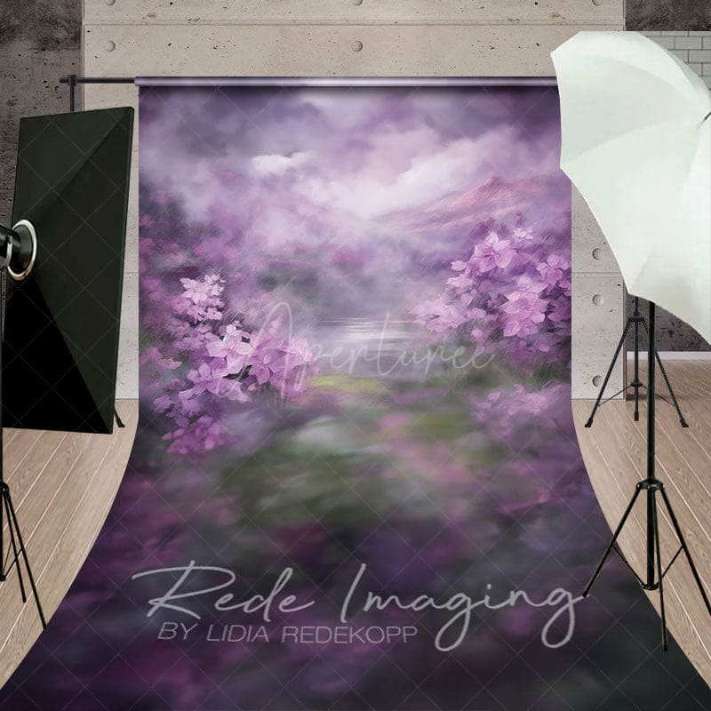 Aperturee - Aperturee Elegant Abstract Purple Florals Sweep Photo Backdrop