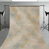 Aperturee - Aperturee Elegant Abstract Textured Sweep Backdrop Gold Accents and Soft Beige Blue Painterly Background