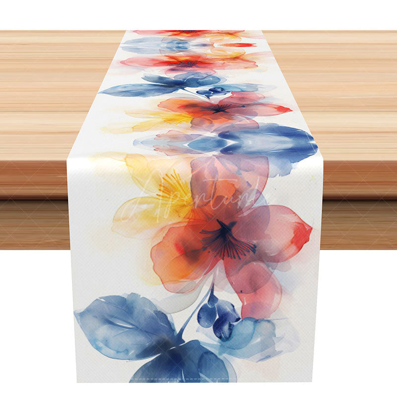 Aperturee - Aperturee Elegant and Atmospheric Floral Table Runner Moody Ink Wash Painting Style Dark and Romantic Botanical Art