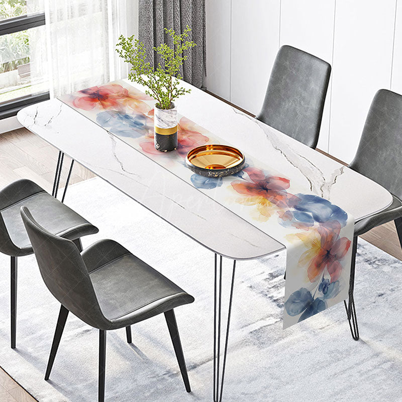 Aperturee - Aperturee Elegant and Atmospheric Floral Table Runner Moody Ink Wash Painting Style Dark and Romantic Botanical Art