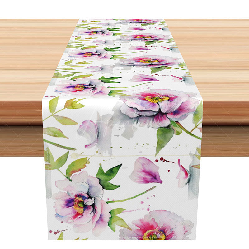 Aperturee - Aperturee Elegant and Cute Spring Floral Table Runner Fresh Pink and Yellow Wildflowers Sweet Garden Party Decoration