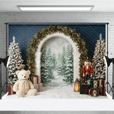 Aperturee - Aperturee Elegant Archway Holiday Backdrop Flocked Christmas Trees Nutcracker and Snowy Forest Scene for Festive Celebrations