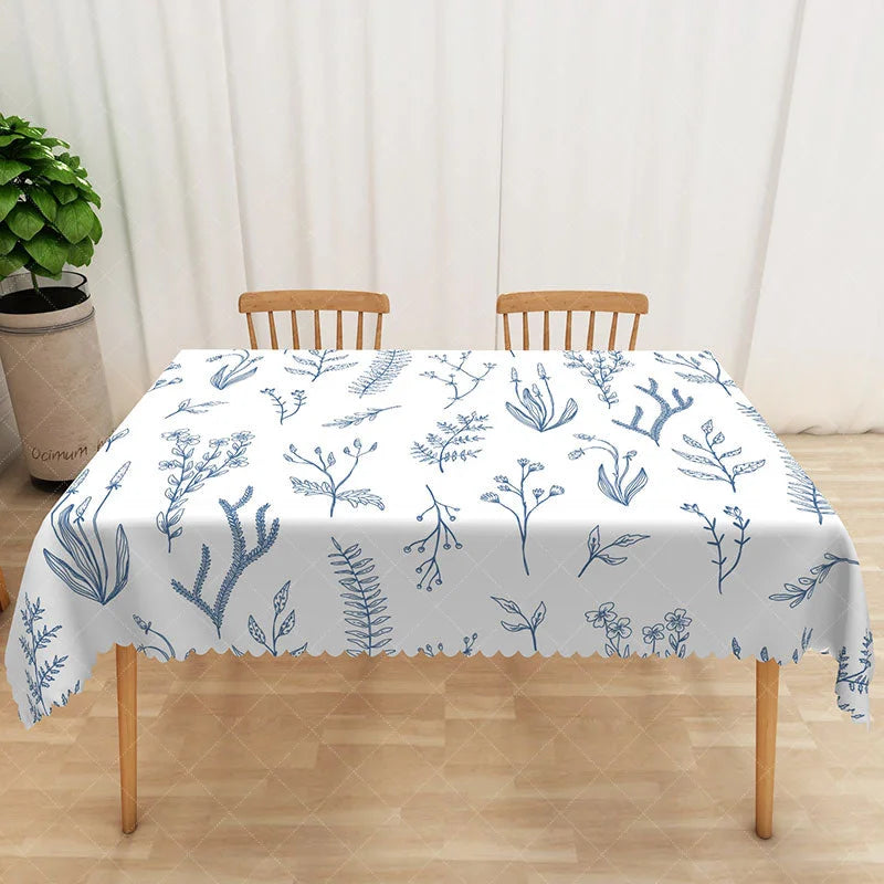 Aperturee - Aperturee Elegant Artistic Tablecloth with Botanical Plant Paintings for Fine Art and Nature Inspired Decor