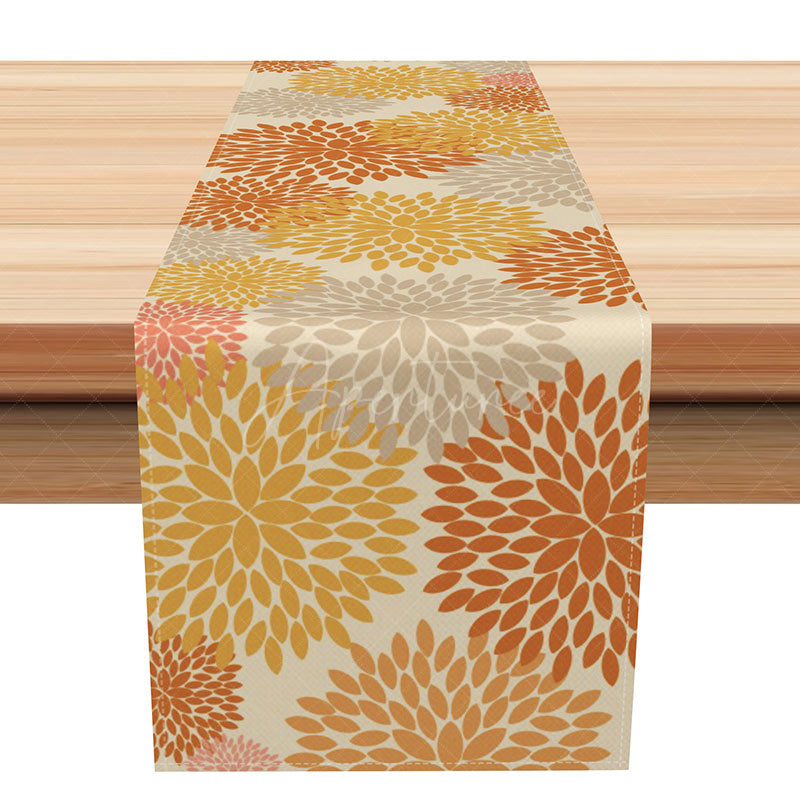 Aperturee - Aperturee Elegant Autumn Leaves Table Runner Repeating Brown Botanical Pattern Rustic Fall or Thanksgiving Kitchen Decor