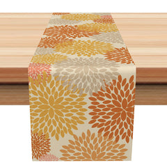 Aperturee - Aperturee Elegant Autumn Leaves Table Runner Repeating Brown Botanical Pattern Rustic Fall or Thanksgiving Kitchen Decor