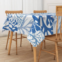Aperturee - Aperturee Elegant Autumn Vibe Rectangle Tablecloth with Blue Botanical Plants for Moody Fall and Thanksgiving Decor