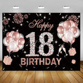 Aperturee - Aperturee Elegant Balloons Glitter Happy 18th Birthday Backdrop Sparkle Diamonds Womens Party Decor