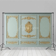 Aperturee - Aperturee Elegant Baroque Gold Ornate Moldings Photography Backdrop Light Blue Green Classical Wall Panel Decor for Portraits
