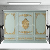 Aperturee - Aperturee Elegant Baroque Gold Ornate Moldings Photography Backdrop Light Blue Green Classical Wall Panel Decor for Portraits