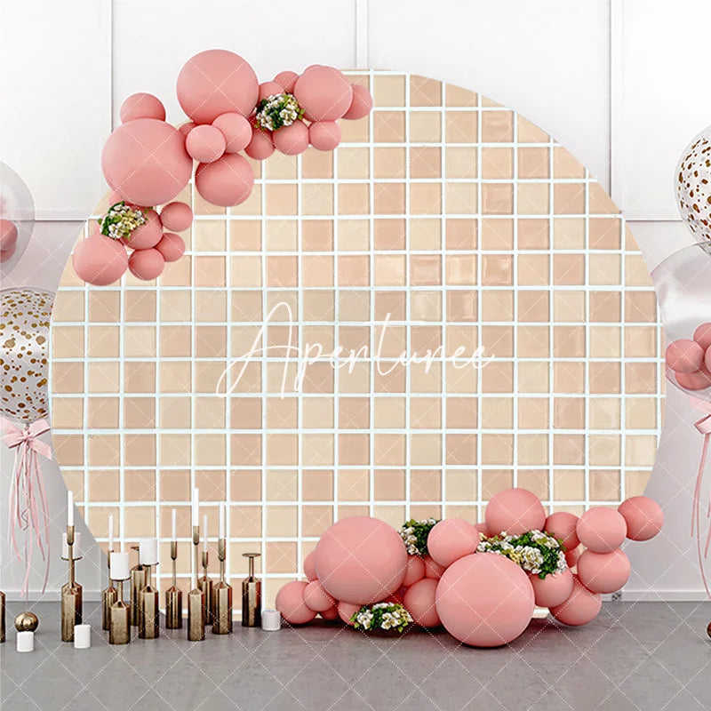 Aperturee - Aperturee Elegant Beige and Cream Mosaic Tile Pattern Round Backdrop Neutral Textured Background for Versatile Decor