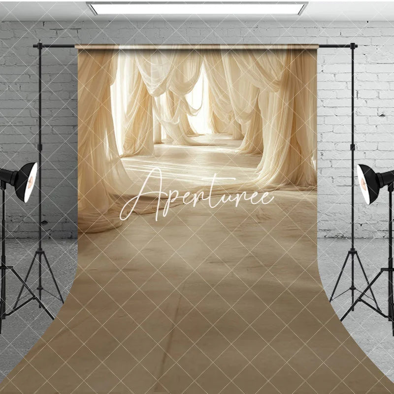 Aperturee - Aperturee Elegant Beige Flowy Drapery Maternity Sweep Backdrop