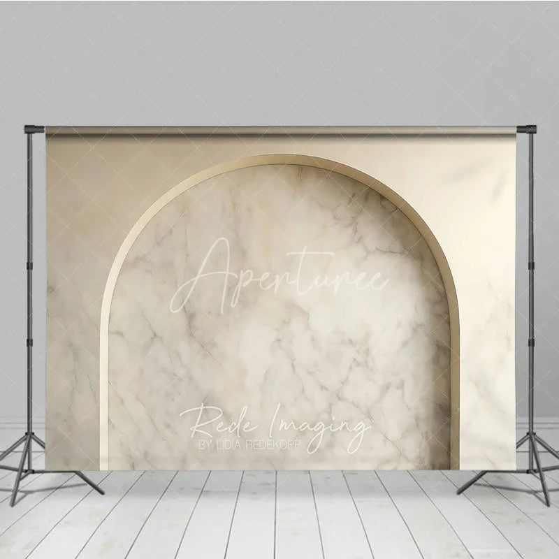 Aperturee - Aperturee Elegant Beige Marble Arch Photography Backdrop Modern Minimalist Studio Photo Prop for Product and Portrait