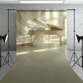 Aperturee - Aperturee Elegant Beige Piano Curtain Maternity Sweep Backdrop