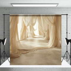 Aperturee - Aperturee Elegant Beige Soft Flowy Drapery Maternity Backdrop