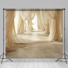 Aperturee - Aperturee Elegant Beige Soft Flowy Drapery Maternity Backdrop