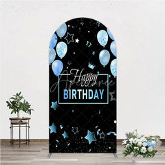 Aperturee - Aperturee Elegant Black and Blue Happy Birthday Arch Backdrop Kit Festive Balloons Stars and Crown Party Decor