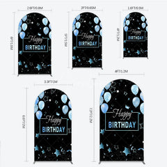 Aperturee - Aperturee Elegant Black and Blue Happy Birthday Arch Backdrop Kit Festive Balloons Stars and Crown Party Decor