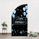 Aperturee - Aperturee Elegant Black and Blue Happy Birthday Half Moon Arch Backdrop Kit Festive Balloons Stars and Crown Party Decor