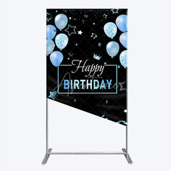 Aperturee - Aperturee Elegant Black and Blue Happy Birthday Rectangle Backdrop Kit Festive Balloons Stars and Crown Party Decor