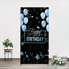 Aperturee - Aperturee Elegant Black and Blue Happy Birthday Rectangle Backdrop Kit Festive Balloons Stars and Crown Party Decor