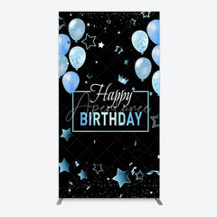 Aperturee - Aperturee Elegant Black and Blue Happy Birthday Rectangle Backdrop Kit Festive Balloons Stars and Crown Party Decor