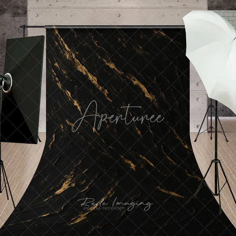 Aperturee - Aperturee Elegant Black and Gold Abstract Textured Sweep Backdrop Artistic Modern Design for Professional Photography Studio