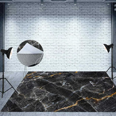 Aperturee - Aperturee Elegant Black and Gold Crown Combo Set Backdrop with Feathers and Marble Floor