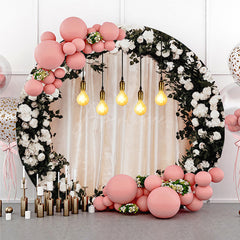 Aperturee - Aperturee Elegant Black and Gold Floral Round Backdrop Wedding or Anniversary Party Romantic Moody Botanical Photo Prop