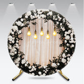 Aperturee - Aperturee Elegant Black and Gold Floral Round Backdrop Wedding or Anniversary Party Romantic Moody Botanical Photo Prop