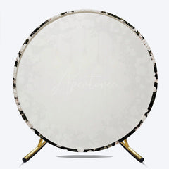 Aperturee - Aperturee Elegant Black and Gold Floral Round Backdrop Wedding or Anniversary Party Romantic Moody Botanical Photo Prop