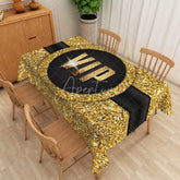 Aperturee - Aperturee Elegant Black and Gold Glitter Tablecloth Modern Sparkle Decor for Birthday Anniversary or Holiday Party