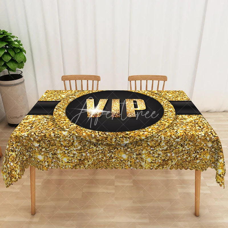 Aperturee - Aperturee Elegant Black and Gold Glitter Tablecloth Modern Sparkle Decor for Birthday Anniversary or Holiday Party
