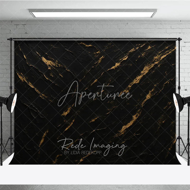 Aperturee - Aperturee Elegant Black and Gold Textured Abstract Photography Backdrop Dark Moody Artistic Portrait Studio for Photoshoot