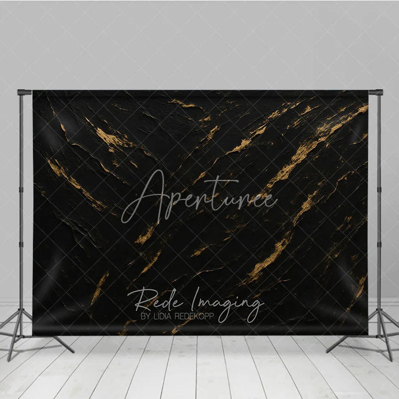 Aperturee - Aperturee Elegant Black and Gold Textured Abstract Photography Backdrop Dark Moody Artistic Portrait Studio for Photoshoot