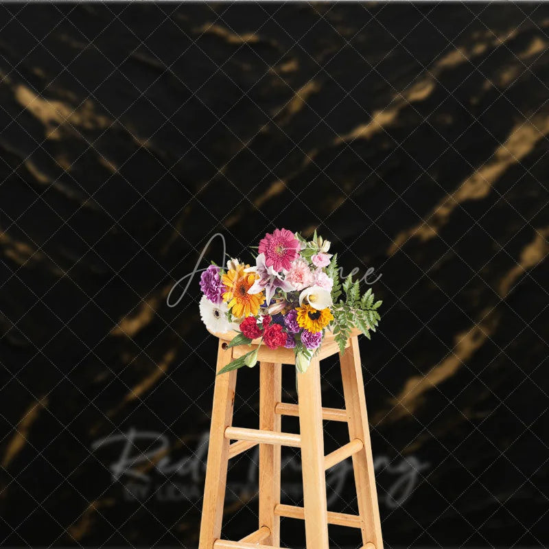 Aperturee - Aperturee Elegant Black and Gold Textured Abstract Photography Backdrop Dark Moody Artistic Portrait Studio for Photoshoot