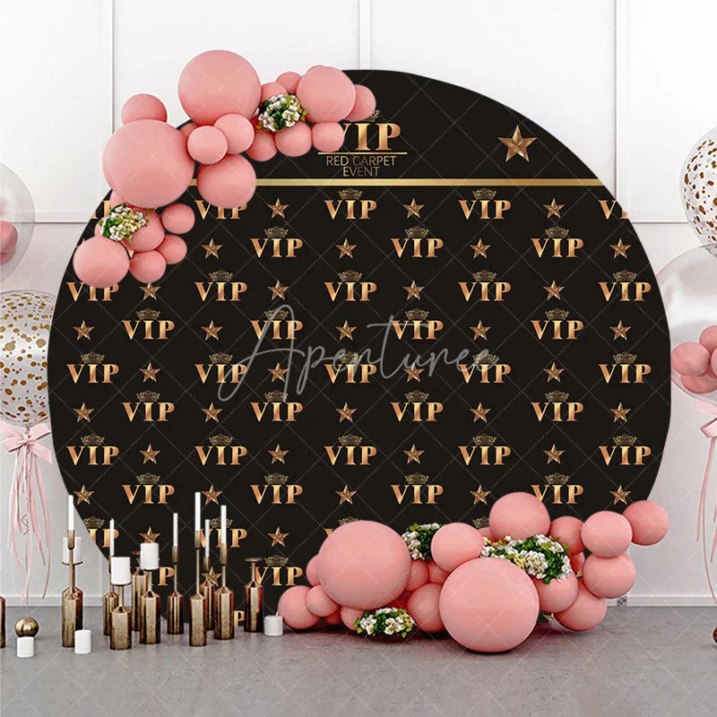 Aperturee - Aperturee Elegant Black and Gold VIP Red Carpet Event Round Backdrop with Stars for Exclusive Party Decor and Photo Booth