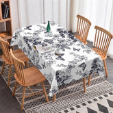 Aperturee - Aperturee Elegant Black and White Floral Butterfly Rectangle Tablecloth for Dining and Home Decor