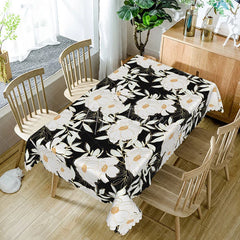 Aperturee - Aperturee Elegant Black and White Floral Tablecloth for Modern Minimalist or Formal Dining Table Decor
