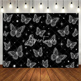 Aperturee - Aperturee Elegant Black and White Glowing Butterfly Y2K Birthday Backdrop with Sparkling Stars Magical Party Decor