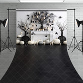 Aperturee - Aperturee Elegant Black and White Halloween Sweep Backdrop featuring Spooky Pumpkins Spiders and Tree Decor