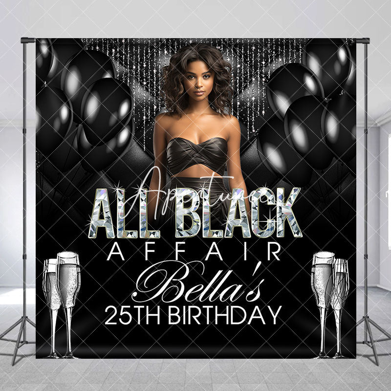 Aperturee - Aperturee Elegant Black Balloon Custom 25th Birthday Backdrop