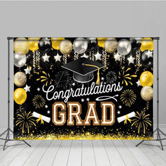 Aperturee - Aperturee Elegant Black Gold Balloons Glitter Backdrop For Grad