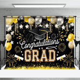 Aperturee - Aperturee Elegant Black Gold Balloons Glitter Backdrop For Grad