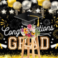 Aperturee - Aperturee Elegant Black Gold Balloons Glitter Backdrop For Grad