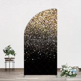 Aperturee - Aperturee Elegant Black Gold Glitter Birthday Half Moon Arch Backdrop