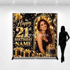 Aperturee - Aperturee Elegant Black Gold Glitter Diamond Happy 21st Birthday Custom Backdrop Personalized Party Celebration Decor