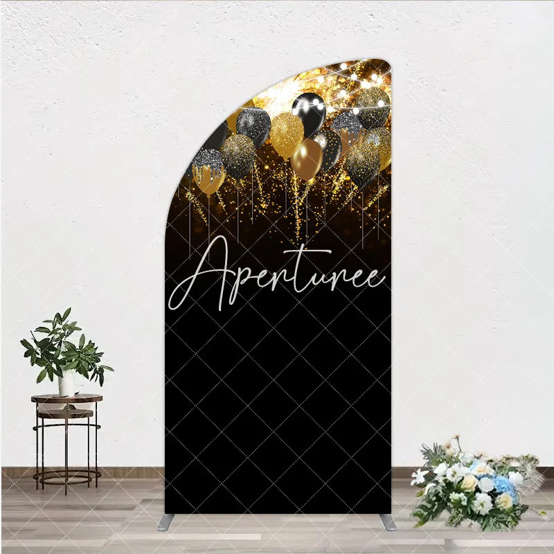 Aperturee - Aperturee Elegant Black Gold Silver Glitter Balloons Half Moon Arch Backdrop Fireworks Celebration Party Decor