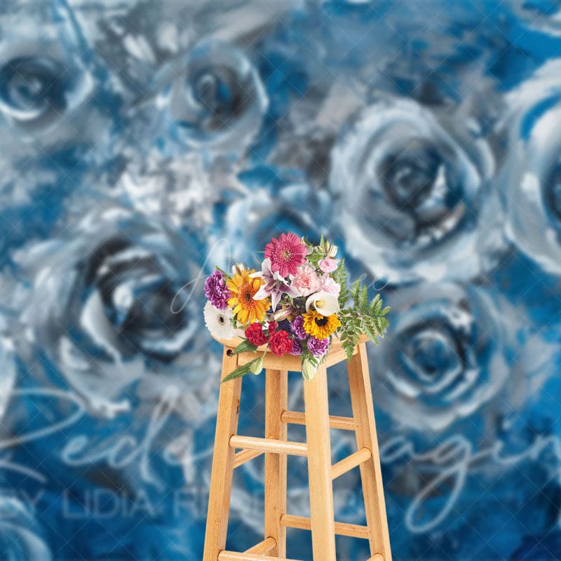 Aperturee - Aperturee Elegant Blue Abstract Floral Fine Art Photo Backdrop