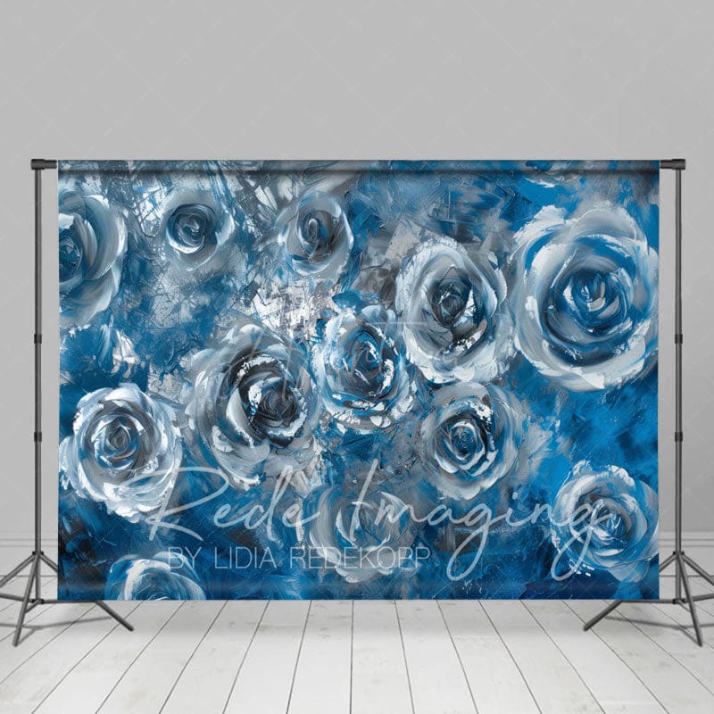 Aperturee - Aperturee Elegant Blue Abstract Floral Fine Art Photo Backdrop
